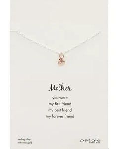 Mother Mini Heart Necklace - Sterling Silver with Rose Gold