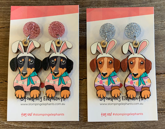 Stomping Elephants - Dachshund Sausage Dog Easter Earrings - 6